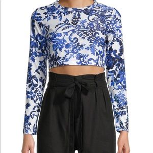 Milly Floral Print Long Sleeve Cropped Top